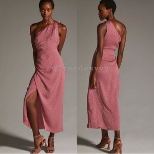 Favorite Daughter Polka Dot Gathered One Shoulder Midi Dress Anthropologie 6 NWT